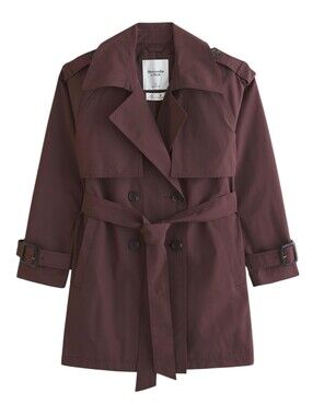 BNWT Abercrombie & Finch Mid Length Trench Coat - Maroon, Size XS
